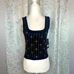 NWT Black stretchy knitted tank with rhinestone